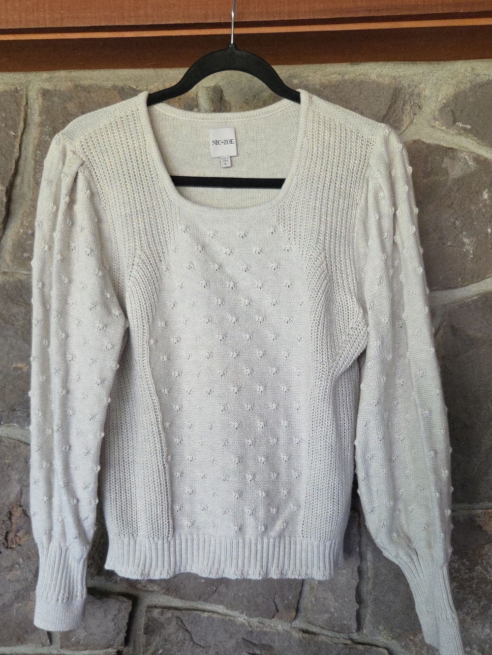 NIC+ZOE Cream Scoop Neck Textured Knit Sweater